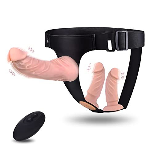 Harness Strap-On Vibration Realistic Dildos - Adjustable Strapless Strap-On Dildos with 10 Modes & 3 Dildos Silicone Anal G-spot Stimulation Sex Toys for Women Couples Lesbian | Remote Control