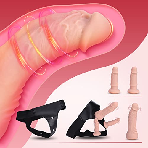 Harness Strap-On Vibration Realistic Dildos - Adjustable Strapless Strap-On Dildos with 10 Modes & 3 Dildos Silicone Anal G-spot Stimulation Sex Toys for Women Couples Lesbian | Remote Control