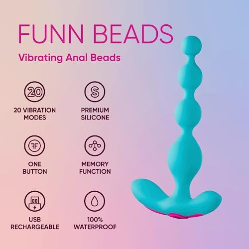 Fun Vibrating Anal Beads - Flexible Premium Silicone Adult Toys, 100% Waterproof USB Rechargeable Vibrator, 20 Vibration Modes, Easy to Clean Sex Toy for Women