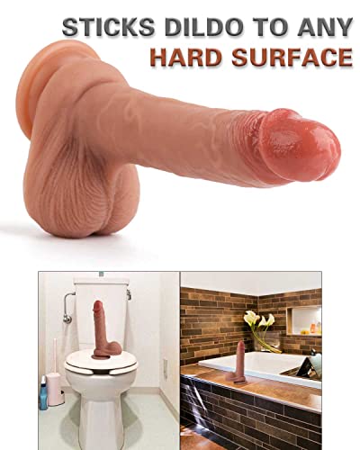 Realistic Dildo for Beginners Lifelike Huge Silicone Dildo, with Strong Suction Cup for Hands-Free Play, Realistic Penis for G-Spot Stimulation Dildos Anal Sex Toys for Women and Couple 7.7 "