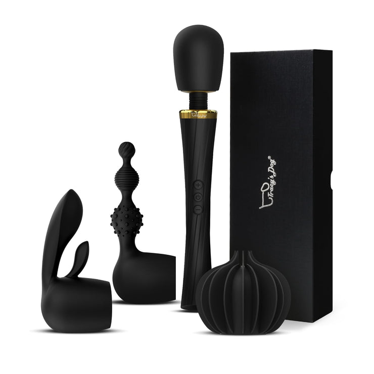 Tracy's Dog Adult Toys, Wand Vibrator Kits with 3 Attachments for Clitoral, G Spot, Anal Stimulation, Magic Cordless Powerful Vibrating Massager with 5 Vibrations &3 Speeds for Women Partner Sex Play