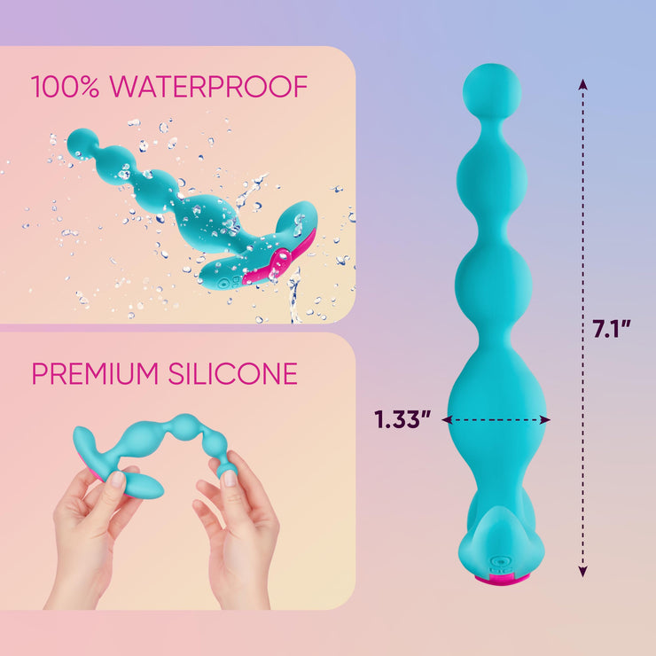 Fun Vibrating Anal Beads - Flexible Premium Silicone Adult Toys, 100% Waterproof USB Rechargeable Vibrator, 20 Vibration Modes, Easy to Clean Sex Toy for Women